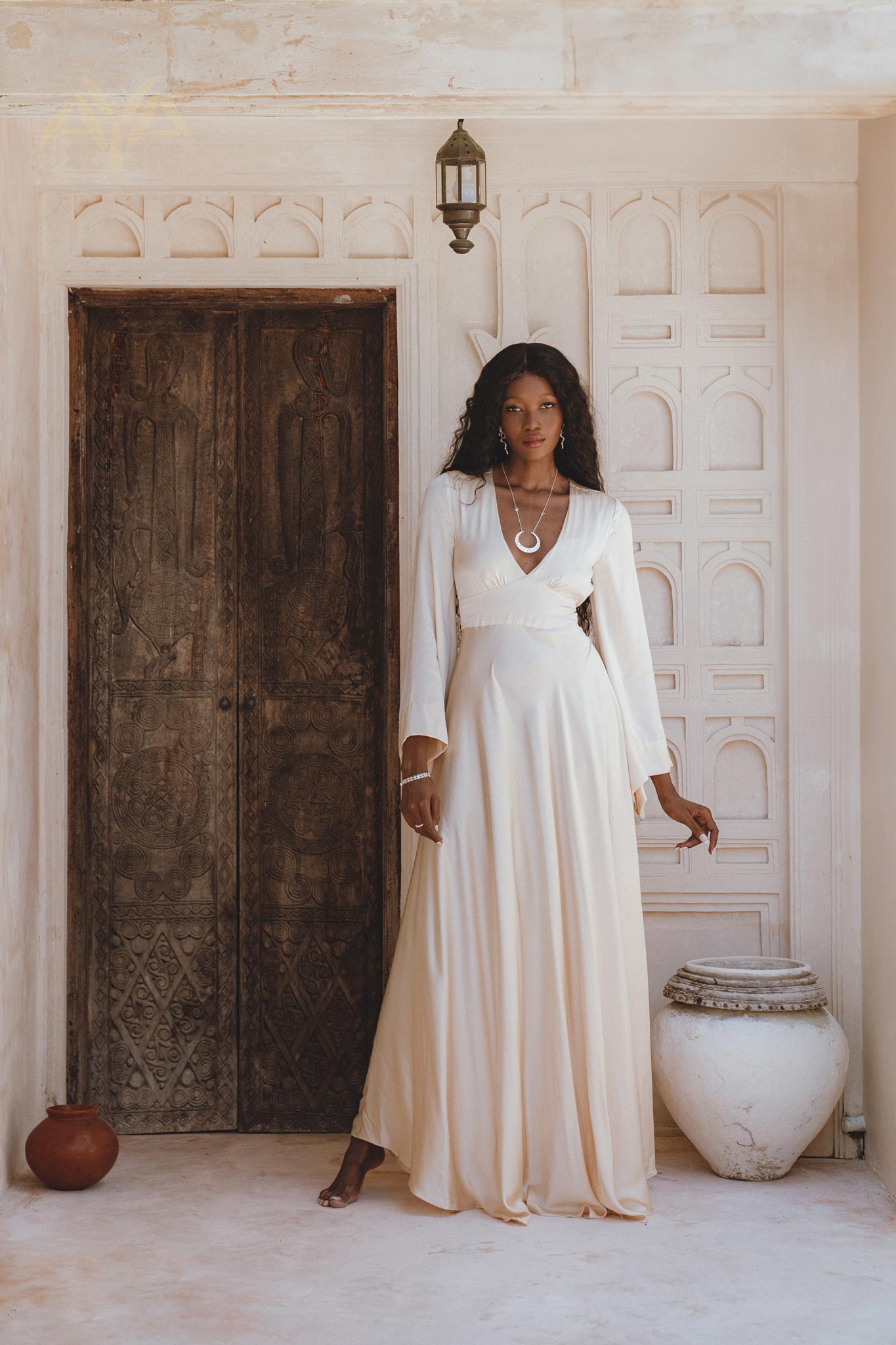 Vanilla Cream Sundari Silk Gown • Boho Open Back Fairy Tale Dress • Boho Bridal Dress - AYA Sacred Wear