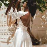 Vanilla Cream Sundari Silk Gown • Boho Open Back Fairy Tale Dress • Boho Bridal Dress - AYA Sacred Wear