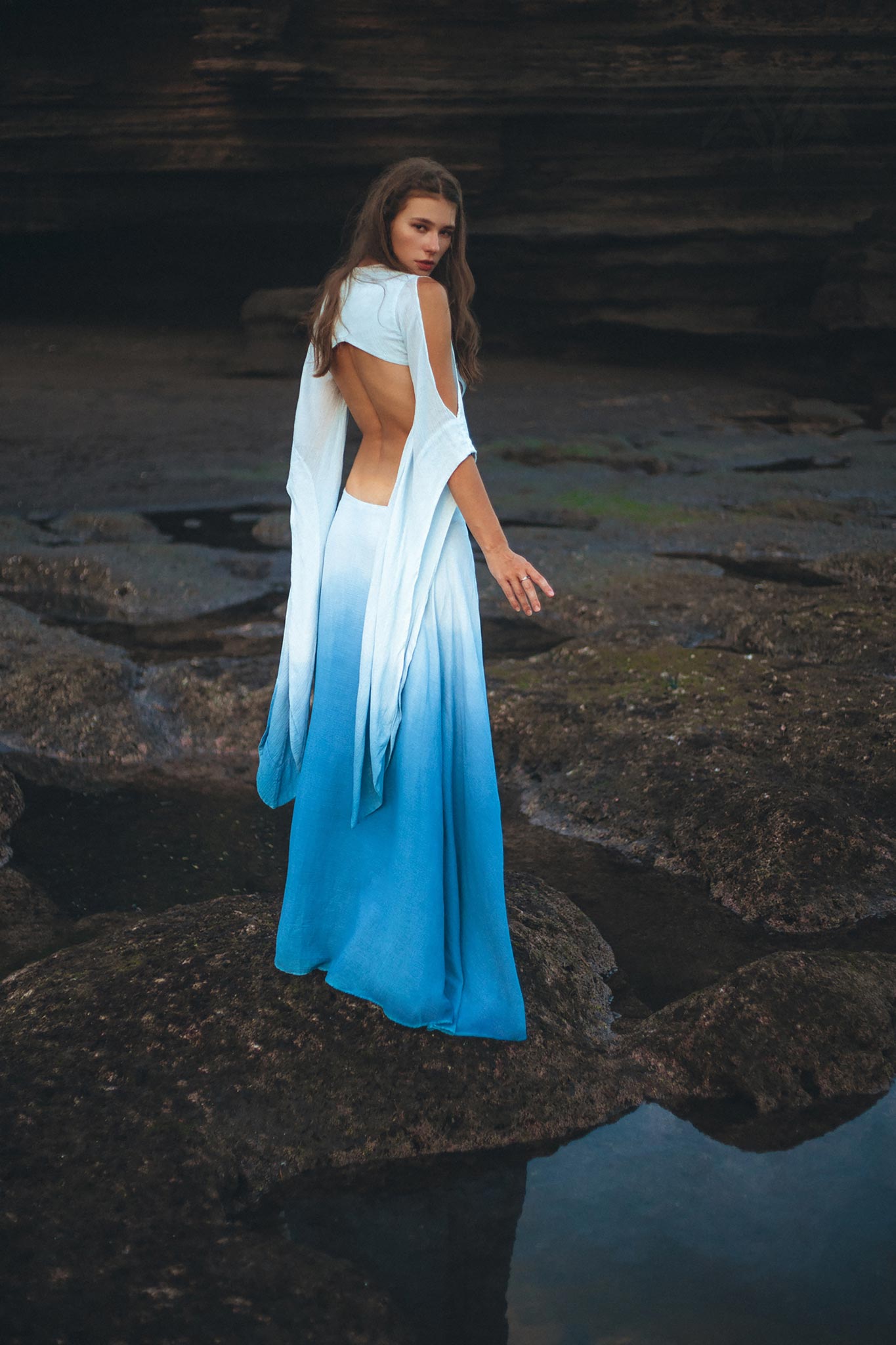 Ombré Sky Blue Organic Wedding Boho Dress for Women by AYA Sacred Wear 