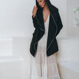 Warm Boho Hoody Cardigan for Women • Black Boho Overcoat • Belted Wrap Cardigan - AYA Sacred Wear