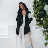 Warm Boho Hoody Cardigan for Women • Black Boho Overcoat • Belted Wrap Cardigan - AYA Sacred Wear