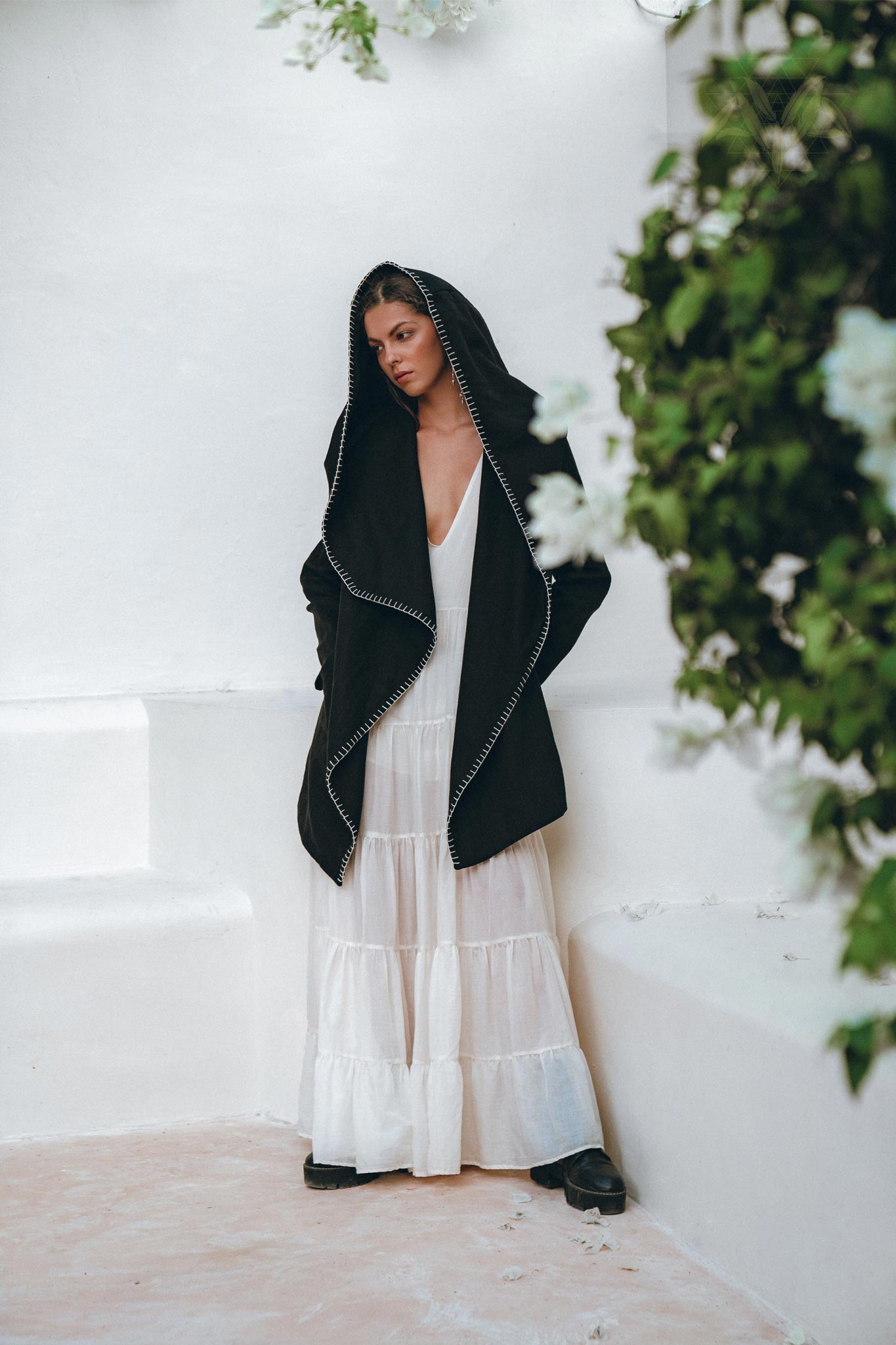 Warm Boho Hoody Cardigan for Women • Black Boho Overcoat • Belted Wrap Cardigan - AYA Sacred Wear