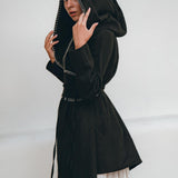 Warm Boho Hoody Cardigan for Women • Black Boho Overcoat • Belted Wrap Cardigan - AYA Sacred Wear