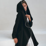 Warm Boho Hoody Cardigan for Women • Black Boho Overcoat • Belted Wrap Cardigan - AYA Sacred Wear