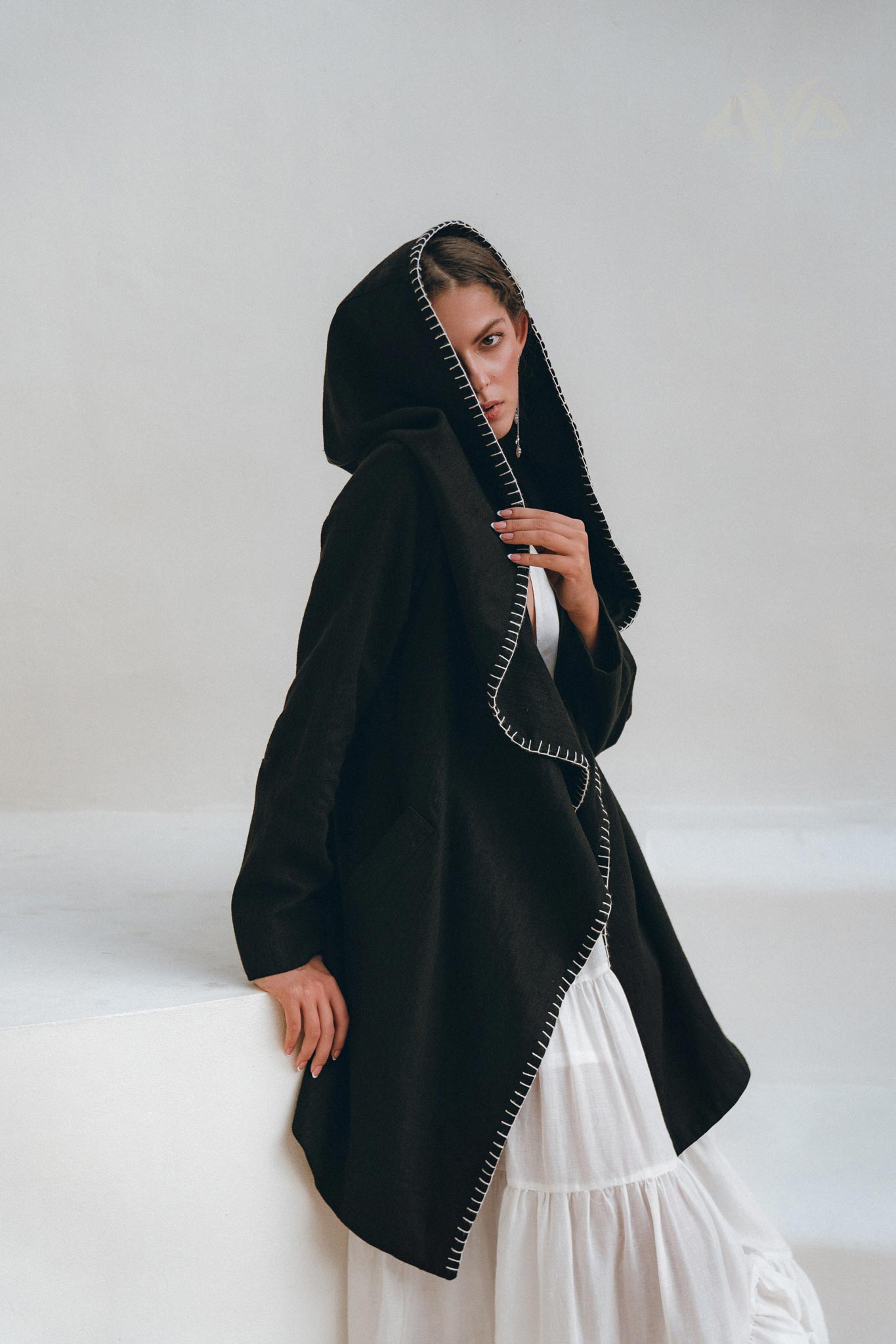 Warm Boho Hoody Cardigan for Women • Black Boho Overcoat • Belted Wrap Cardigan - AYA Sacred Wear