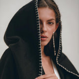 Warm Boho Hoody Cardigan for Women • Black Boho Overcoat • Belted Wrap Cardigan - AYA Sacred Wear