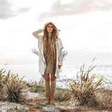 Warm Boho Hoody Cardigan for Women • Off - White Belted Wrap Cardigan - AYA Sacred Wear