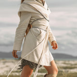 Warm Boho Hoody Cardigan for Women • Off - White Belted Wrap Cardigan - AYA Sacred Wear