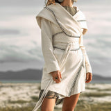 Warm Boho Hoody Cardigan for Women • Off - White Belted Wrap Cardigan - AYA Sacred Wear