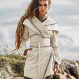 Warm Boho Hoody Cardigan for Women • Off - White Belted Wrap Cardigan - AYA Sacred Wear