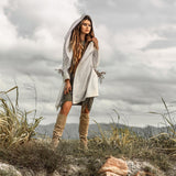 Warm Boho Hoody Cardigan for Women • Off - White Belted Wrap Cardigan - AYA Sacred Wear