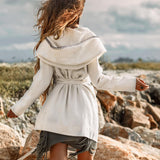 Warm Boho Hoody Cardigan for Women • Off - White Belted Wrap Cardigan - AYA Sacred Wear