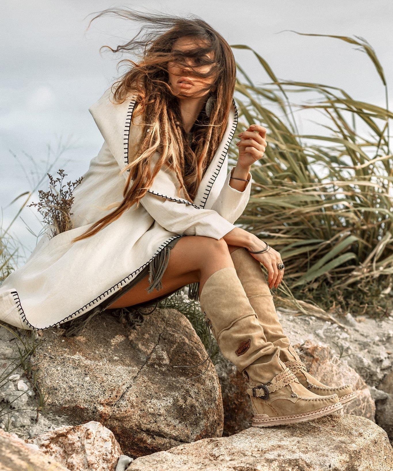 Warm Boho Hoody Cardigan for Women • Off - White Belted Wrap Cardigan - AYA Sacred Wear