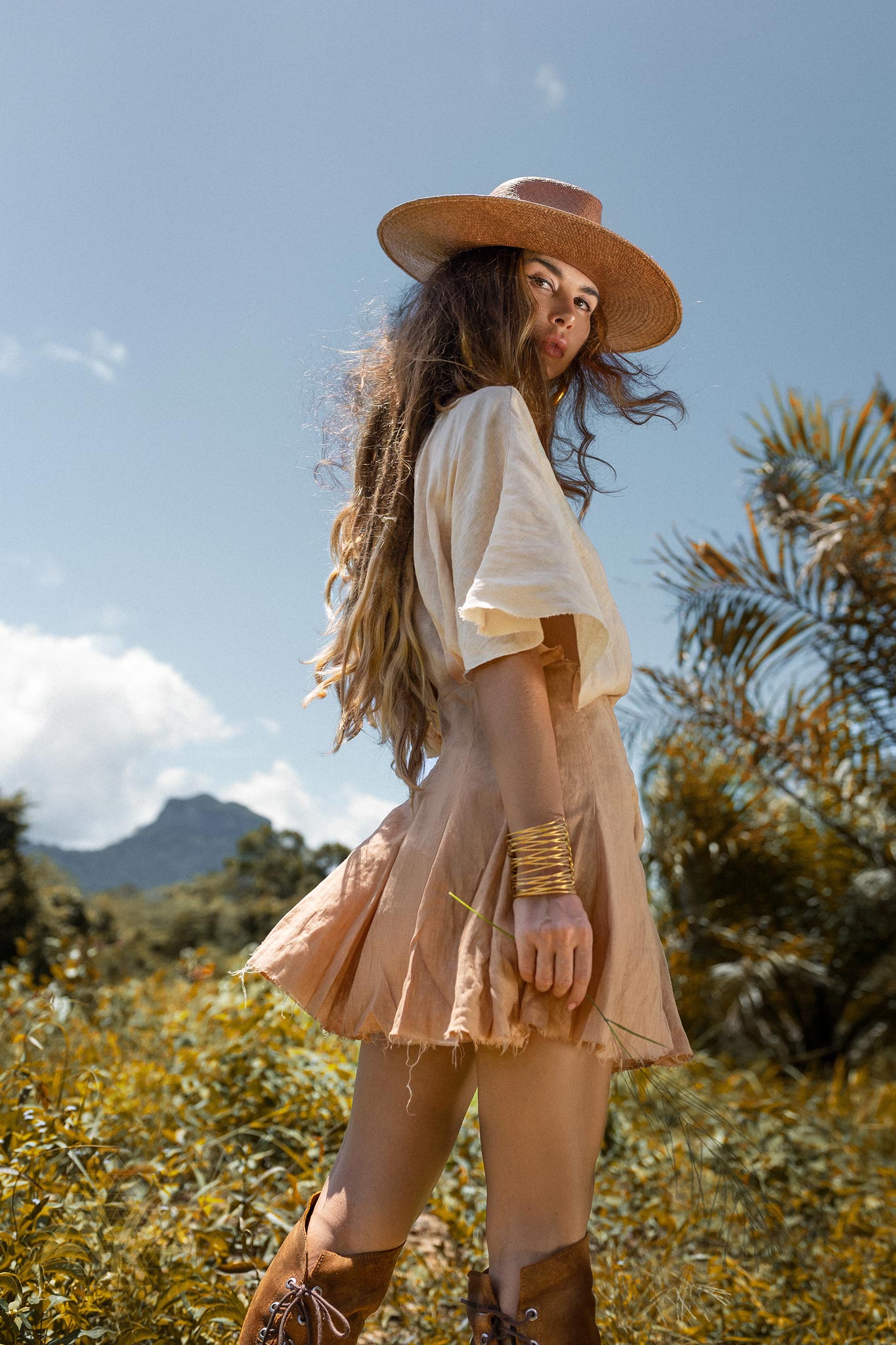 Light Pink to Beige Pink Ombre Boho Dress: Add a touch of bohemian charm to your wardrobe with our light pink to beige pink ombre dress. Handcrafted from organic linen and dyed using eco-conscious methods, this dress offers effortless style with a conscience.