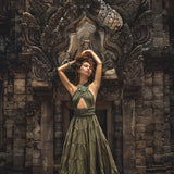 Dark Green Bohemian Adjustable Dress  Evening Open Back Belly Dress by AYA Sacred Wear