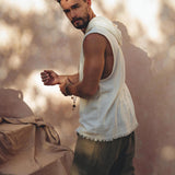 White Handwoven Cotton Sleeveless Hoody for Men - AYA Sacred Wear