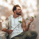 White Handwoven Cotton Sleeveless Hoody for Men - AYA Sacred Wear