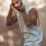 White Handwoven Cotton Sleeveless Hoody for Men - AYA Sacred Wear