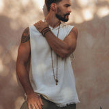 White Handwoven Cotton Sleeveless Hoody for Men - AYA Sacred Wear