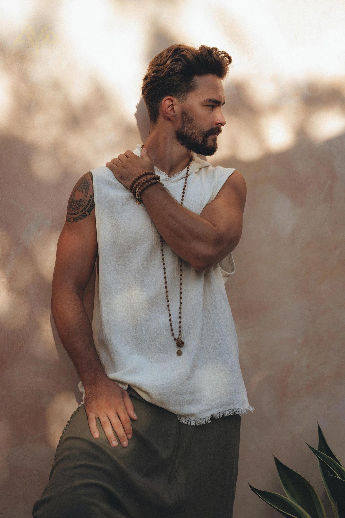 White Handwoven Cotton Sleeveless Hoody for Men - AYA Sacred Wear