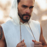 White Handwoven Cotton Sleeveless Hoody for Men - AYA Sacred Wear
