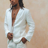 White Linen Blazer Jacket for Men - AYA Sacred Wear
