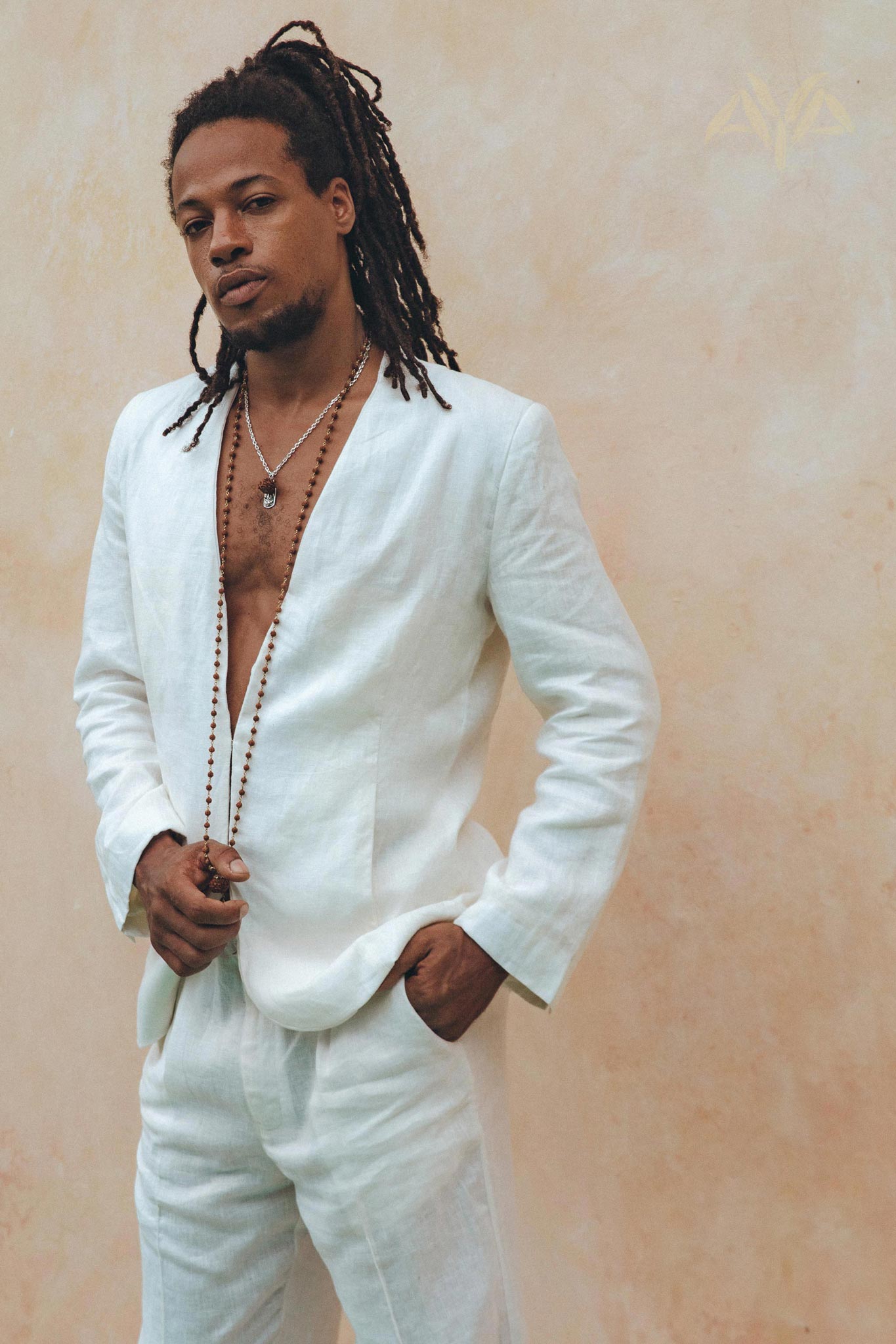 White Linen Blazer Jacket for Men - AYA Sacred Wear