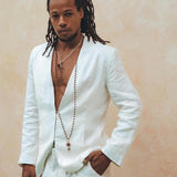 White Linen Blazer Jacket for Men - AYA Sacred Wear