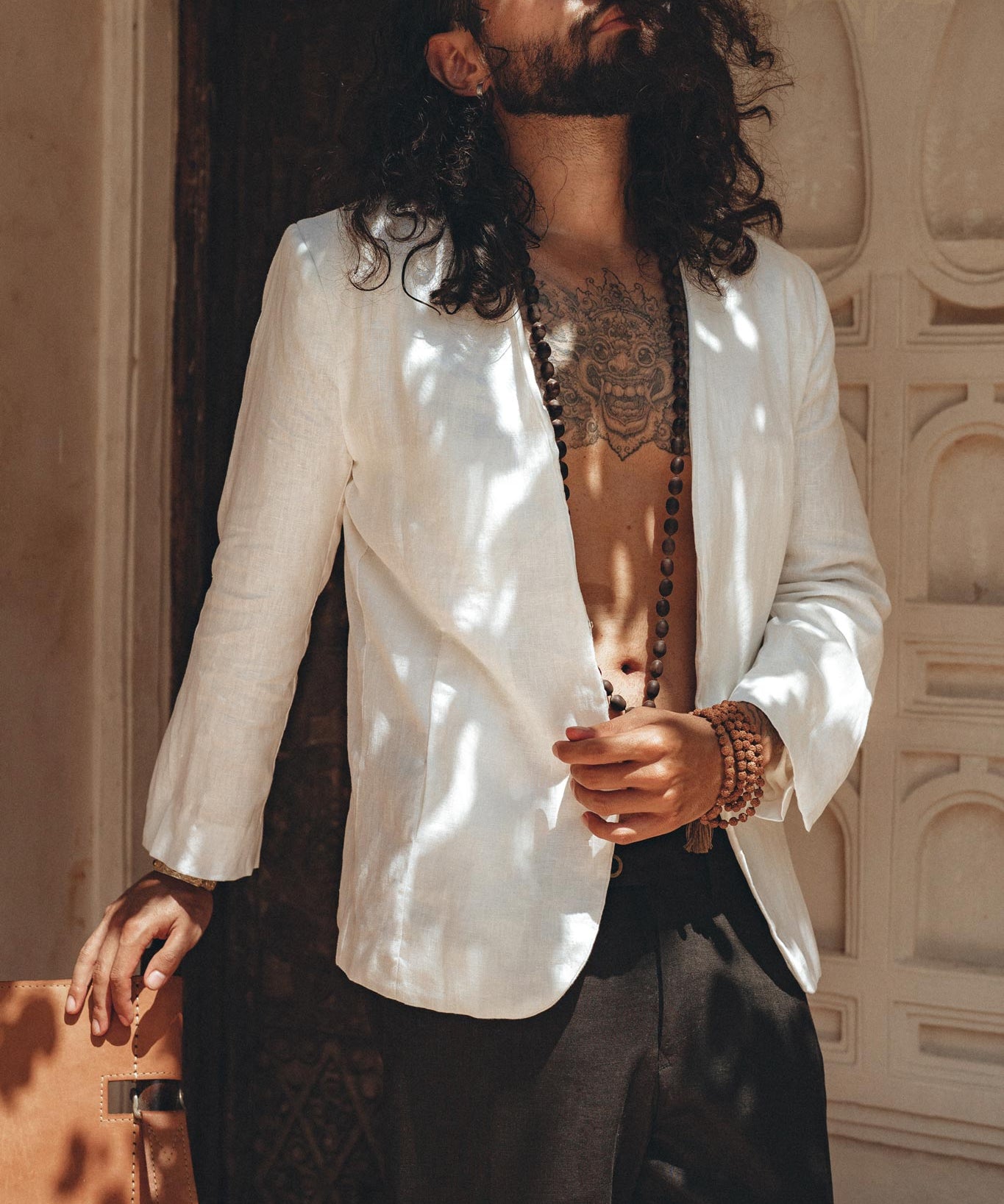 White Linen Blazer Jacket for Men - AYA Sacred Wear