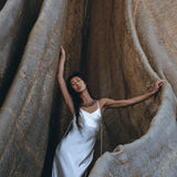 White Peace Silk Simple Wedding Dress • Natural Silk Boho Dress Women - AYA Sacred Wear