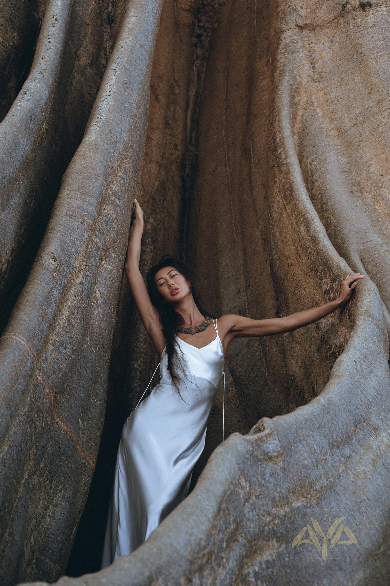 White Peace Silk Simple Wedding Dress • Natural Silk Boho Dress Women - AYA Sacred Wear