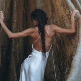 White Peace Silk Simple Wedding Dress • Natural Silk Boho Dress Women - AYA Sacred Wear