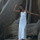 White Peace Silk Simple Wedding Dress • Natural Silk Boho Dress Women - AYA Sacred Wear