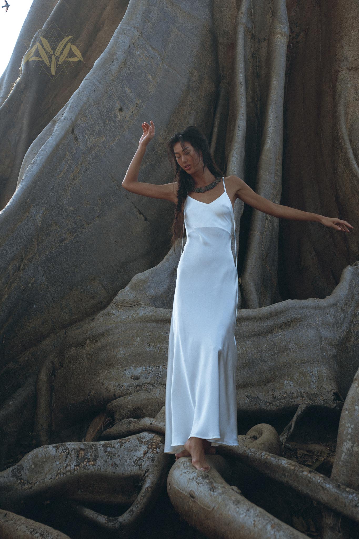 White Peace Silk Simple Wedding Dress • Natural Silk Boho Dress Women - AYA Sacred Wear
