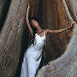 White Peace Silk Simple Wedding Dress • Natural Silk Boho Dress Women - AYA Sacred Wear