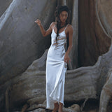 White Peace Silk Simple Wedding Dress • Natural Silk Boho Dress Women - AYA Sacred Wear