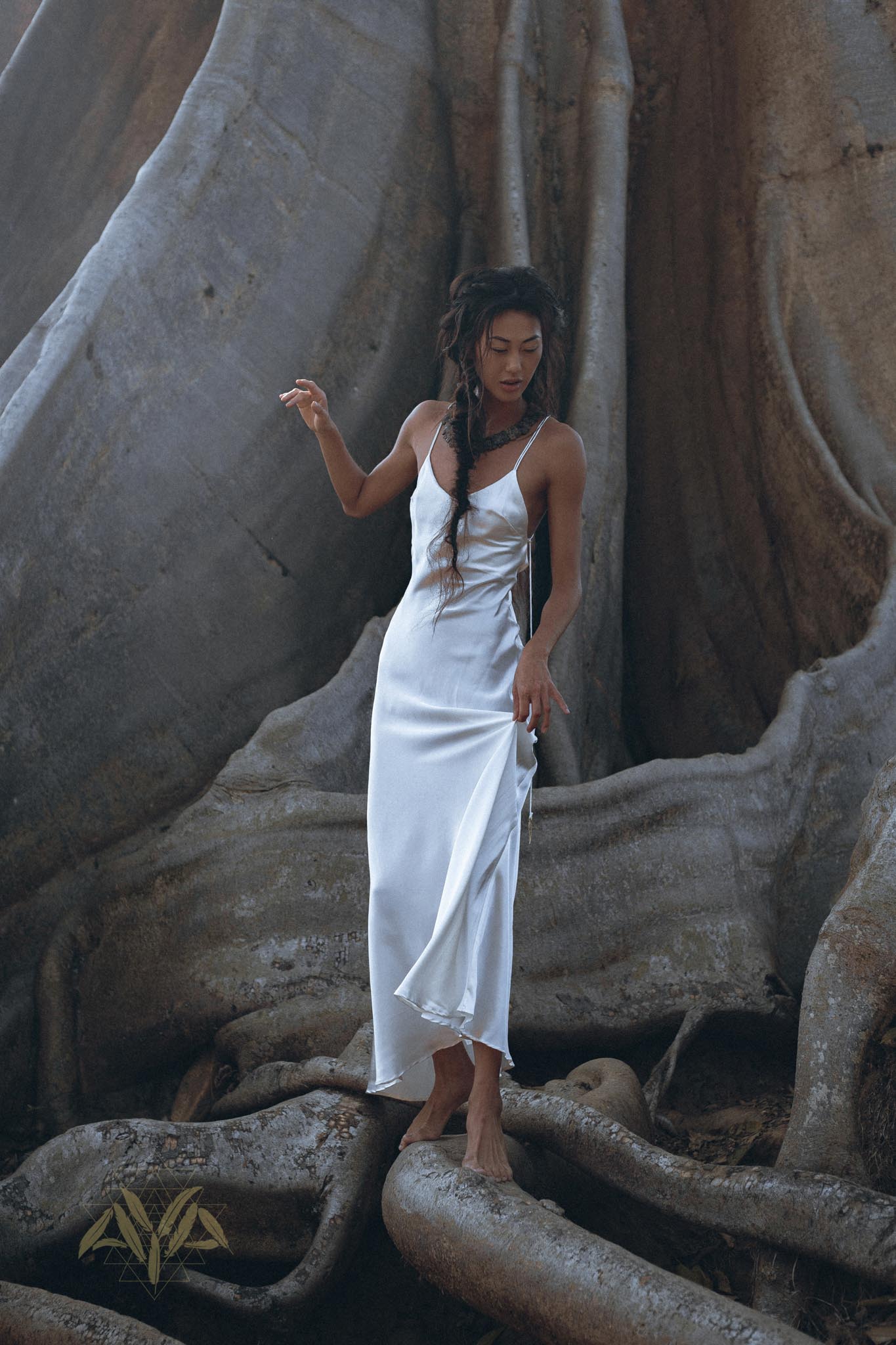 White Peace Silk Simple Wedding Dress • Natural Silk Boho Dress Women - AYA Sacred Wear