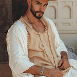 White Raw Cotton Minimalist Poncho for Men - AYA Sacred Wear