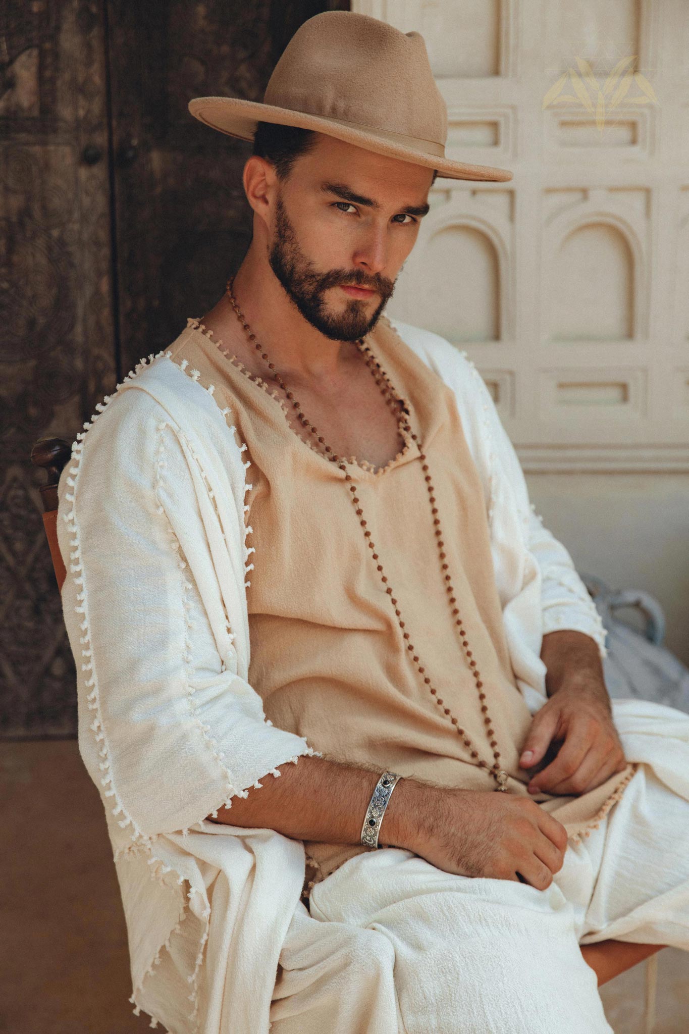 White Raw Cotton Minimalist Poncho for Men - AYA Sacred Wear