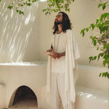 White Raw Cotton Minimalist Poncho for Men - AYA Sacred Wear