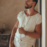 White Raw Edge Thick Cotton Top Tee for Men - AYA Sacred Wear