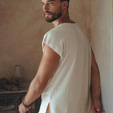 White Raw Edge Thick Cotton Top Tee for Men - AYA Sacred Wear