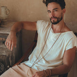 White Raw Edge Thick Cotton Top Tee for Men - AYA Sacred Wear