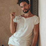 White Raw Edge Thick Cotton Top Tee for Men - AYA Sacred Wear