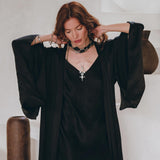 Wide Sleeve Bohemian Kaftan Cardigan • Black Peace Silk Kimono Robe - AYA Sacred Wear