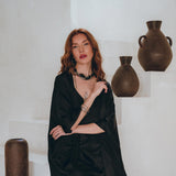 Wide Sleeve Bohemian Kaftan Cardigan • Black Peace Silk Kimono Robe - AYA Sacred Wear