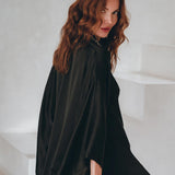 Wide Sleeve Bohemian Kaftan Cardigan • Black Peace Silk Kimono Robe - AYA Sacred Wear