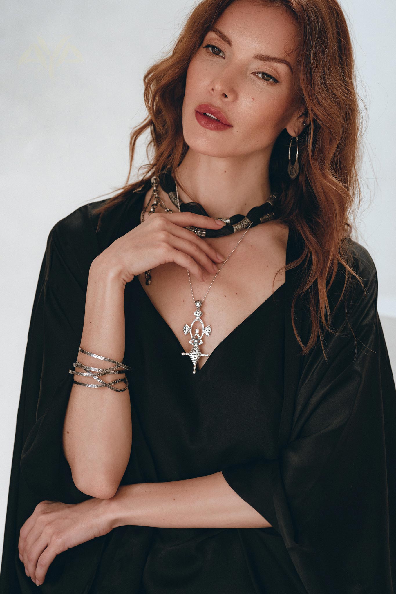 Wide Sleeve Bohemian Kaftan Cardigan, Black Peace Silk Kimono Robe - AYA Sacred Wear