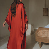 Wine Red Silk Boho Kimono Cover • Wide Sleeve Bohemian Kaftan Cardigan - AYA Sacred Wear