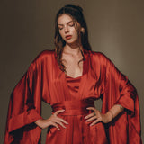 Wine Red Silk Boho Kimono Cover • Wide Sleeve Bohemian Kaftan Cardigan - AYA Sacred Wear
